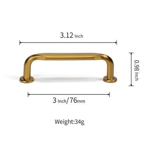 Six Pack Champagne Bronze Cabinet Pulls 3 Inch Hole Center Solid Zinc Alloy Dresser Drawer Handles side view with dimensions