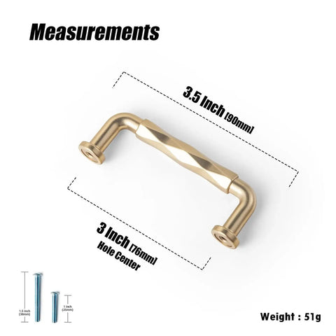 Champagne Bronze Cabinet Pulls 3 Inch Twisted Wave Design showing measurements
