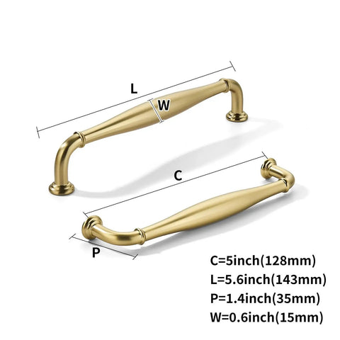 Measured dimensions of 10 Pack 5 Inch Center Hole Champagne Bronze Cabinet Pulls Solid Heavy Duty Traditional Handles For Bathroom Dressers Drawers And Cabinets Durable Metal Hardware For Home Office Renovations And Modern Kitchens