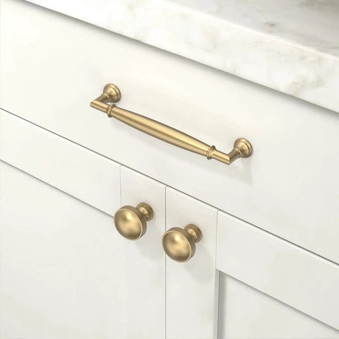 Champagne Bronze Cabinet Pulls 5 Inch 128mm 10 Pack for Kitchen Cabinets and Drawers on white cabinet door