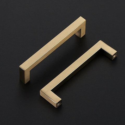 Champagne Bronze Cabinet Handles 5 Inch Center to Center Stainless Steel Square Kitchen Drawer Pulls, top view of two handles