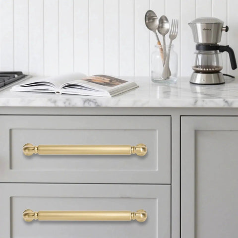 2 Pack 8 Inch Center To Center Champagne Bronze Cabinet Pulls installed on kitchen drawers