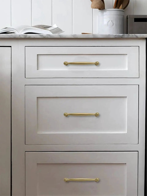 Solid Zinc Alloy Heavy Duty Cabinet Pulls on white kitchen drawers, 10 Pack 3 Inch Center Hole Champagne Bronze For Cabinets