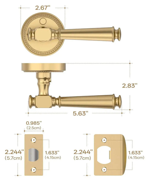 Champagne Bronze Privacy Door Handles For Interior Doors dimensions and details, including lever and plate measurements.