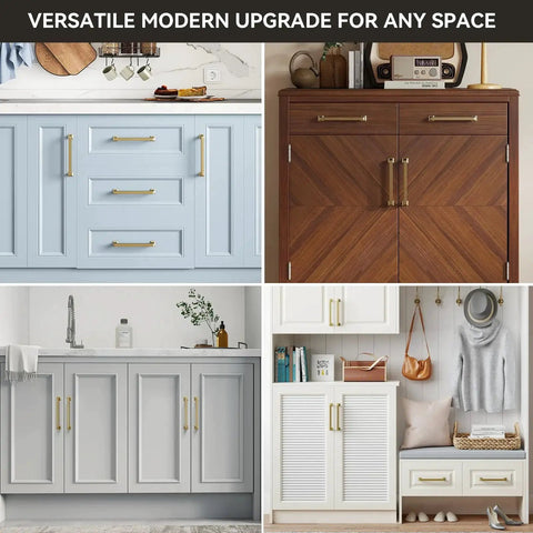Champagne Bronze Cabinet Pulls 10 Pack 5 1 16 Inch Solid Zinc Alloy Modern Square Drawer Handles installed on cabinetry.