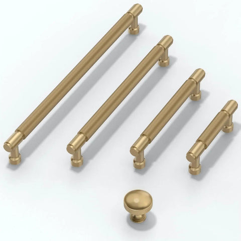 10 Pack Champagne Bronze Knurled Cabinet Pulls, 5 Inch 128mm, Modern Kitchen Cabinet Handles for Drawers and Doors displayed on white surface