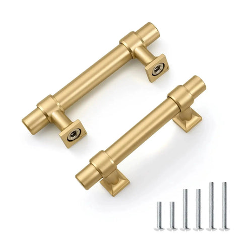 10 Pack 2.5 Inch Gold Cabinet Drawer Pulls Champagne Gold Modern Handles For Kitchen Cabinets Cupboards Bathrooms Dressers And Furniture Hardware Ideal For Upgrading Kitchen Bath Bedroom Decor, shown with screws