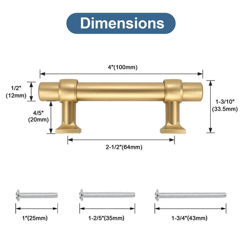 Dimensions of 10 Pack 2.5 Inch Gold Cabinet Drawer Pulls Champagne Gold Modern Handles For Kitchen Cabinets Cupboards Bathrooms Dressers