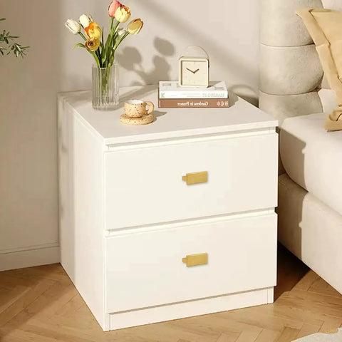 White dresser with Champagne Gold 10 Pack Drawer Pulls, 2 Inch T Shaped Cabinet Knobs For Dresser And Furniture installed. Solid aluminum alloy.