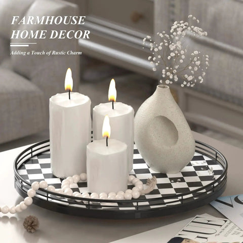 Black And White Checkered Round Lazy Susan Turntable With Iron Frame And 13 Inch Wooden Tabletop Kitchen Organizer for decor display