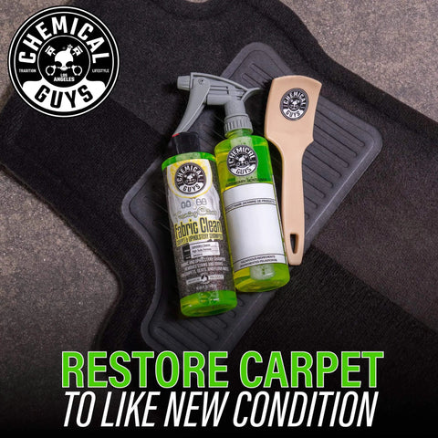 Chemical Guys Foaming Citrus Fabric Clean, Carpet and Upholstery Cleaner - Car Carpet Cleaner for Seats, and Floor Mats, Safe for Home, Office & More, Citrus Scent - 16 oz bottle and brush on car mat