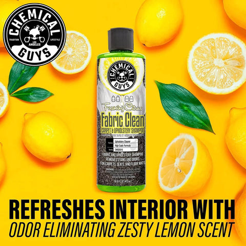 Chemical Guys Foaming Citrus Fabric Clean, Carpet and Upholstery Cleaner - Car Carpet Cleaner for Seats, and Floor Mats, Safe for Home, Office & More, Citrus Scent - 16 oz bottle with lemon accents