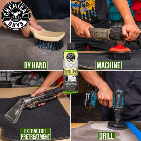 Chemical Guys Foaming Citrus Fabric Clean, Carpet and Upholstery Cleaner - Car Carpet Cleaner for Seats, and Floor Mats, Safe for Home, Office & More, Citrus Scent - 16 oz bottle with various cleaning methods shown