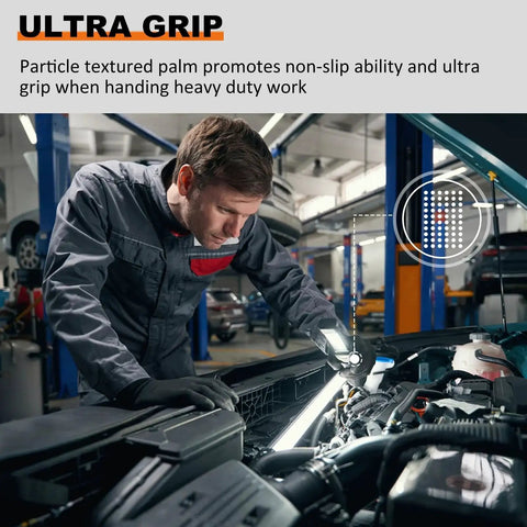 Mechanic wearing Large Chemical Resistant Latex Gloves 10 Pairs Heavy Duty Dishwashing Gloves while repairing car engine
