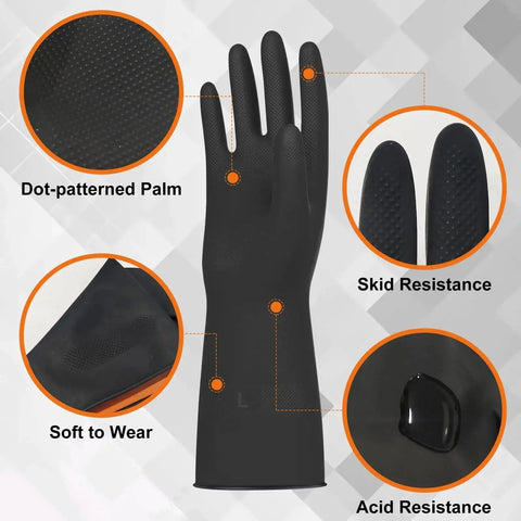 Large Chemical Resistant Latex Gloves 10 Pairs Heavy Duty Dishwashing Gloves with dot-patterned palm and skid resistance features.