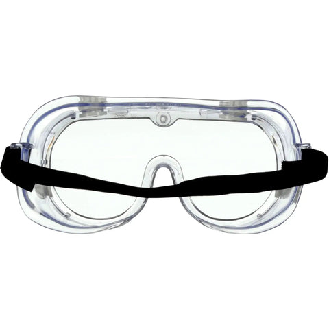 Front view of Chemical Splash Goggles with Impact Resistant Lens and Adjustable Strap, ANSI Z87.1 rated eye protection