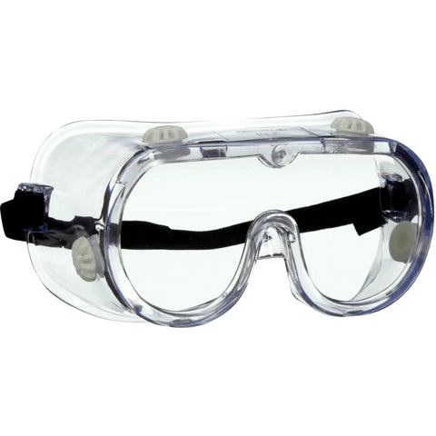 Chemical Splash Goggles With Impact Resistant Lens And Adjustable Strap in clear view showing protective features.