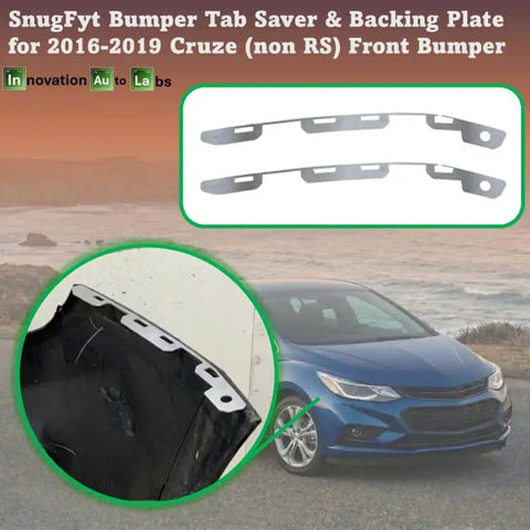 SnugFyt Bumper Tab Saver and Repair Backing Plate for 2016 to 2019 Chevrolet Cruze Non RS Trim shown with a car