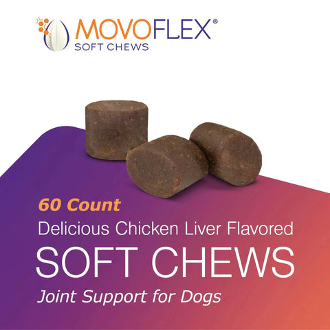 Joint Support Soft Chews For Large Dogs 80 Lb And Up 120 Count MoVoFlex Daily Dose with chicken liver flavor, three chews shown