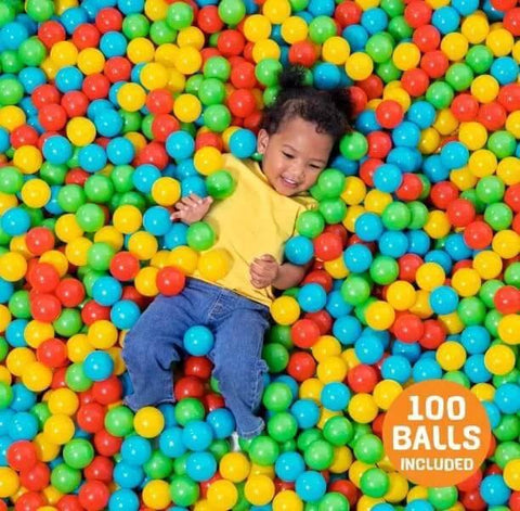 Child playing in colorful Play Balls 100ct | for Indoor Play, Ball Pit, Bouncers, with 100 balls included