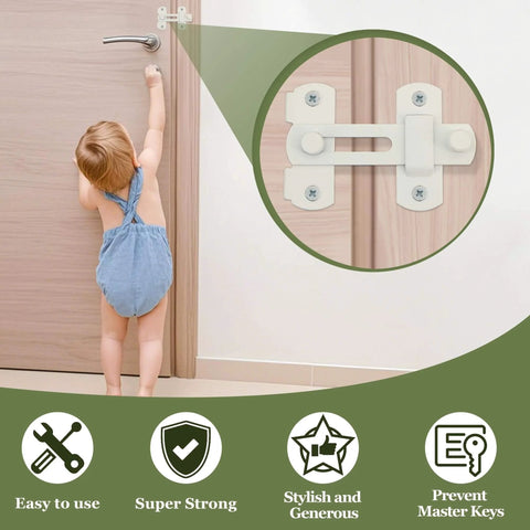 4 Inch Stainless Steel Gate Latch, Anti-Theft Heavy Duty Safety Door Lock, White Finish Barn Latch, child safety, MS9001W