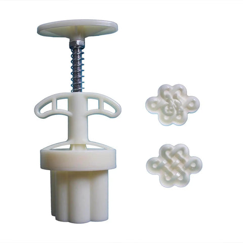 Hand Pressed Chinese Knot Cookie Molds For Flexible Plastic Pastries And Desserts 3D Pattern Baking Mold High Temperature Resistant ABS And Stainless Steel Ideal For Festive Treats And DIY Baking By HapGlan shown with stamps