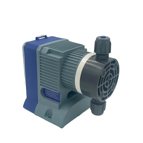 Side view of Precision Controls Diaphram Metering Chlorine Chemical Water Pump -31.6 GPD, 150 PSI - 115 Volt, featuring plastic build.