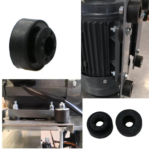 Chlorobutyl Rubber Feet For Vibration Damping 12 Pack Quiet Anti Vibration Pads For Electric Motors And Refrigeration Compressors Easy Neck Clamp And Bolt Perforation Installation shown in use on equipment and standalone close-up.