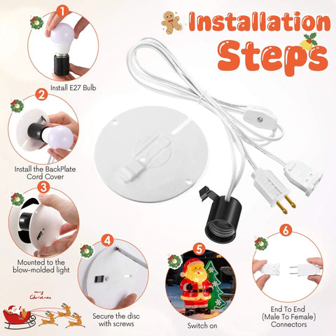 Lit 4 Set Christmas Blow Mold Light Kit Replacement With Female Plugs E27 E26 Cord Kit With Installation Steps Guide