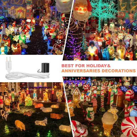 Festive display of village lights with Two Sets Outdoor Christmas Blow Mold Light Kit Replacements and cord.