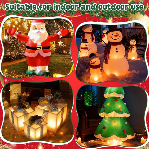 Two Pack Blow Mold Light Kit Replacement For E27 E26 Base Bulbs used in holiday decorations, featuring Santa, snowmen, gifts, and tree.