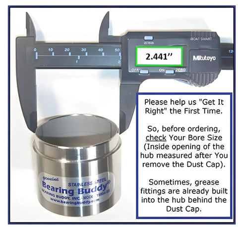 Pro Grade Trailer Hub Protection with 2.441 Inch Chrome Plated Bearing Protector and Caliper Measurement