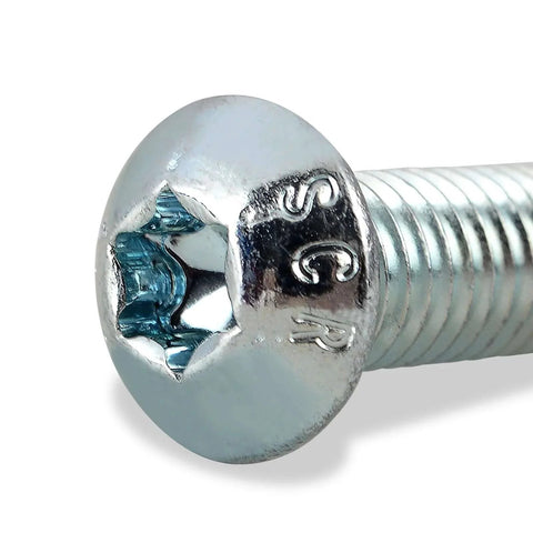 Close-up of a chrome bolt from Front Brake Disc/Rotor Hardware Kit, M8 X 1.25 Threads Screws, for 2009-2024 Harley Touring Models.