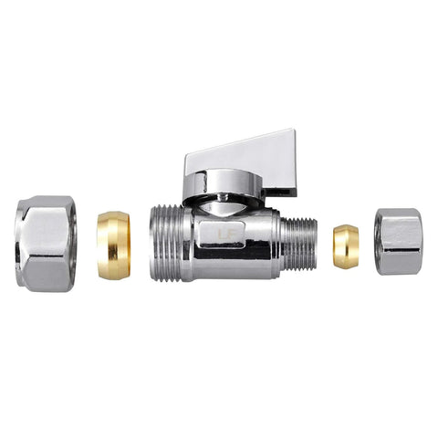Minimprover chrome brass compression angle stop valve, 1/2 in compression, 5/8 in OD x 3/8 in OD, quarter-turn shut-off
