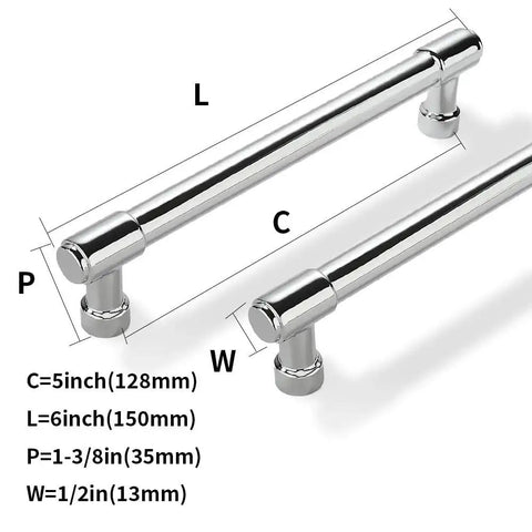 Solid Heavy Duty Jasper Cabinet Pulls Set 10 Pack Polished Chrome 5 Inch Center to Center dimension diagram