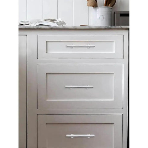 Polished Chrome Cabinet Pulls Set Of 2 on white kitchen drawers, 3 Inch Hole Center Square Handles, modern minimalist design