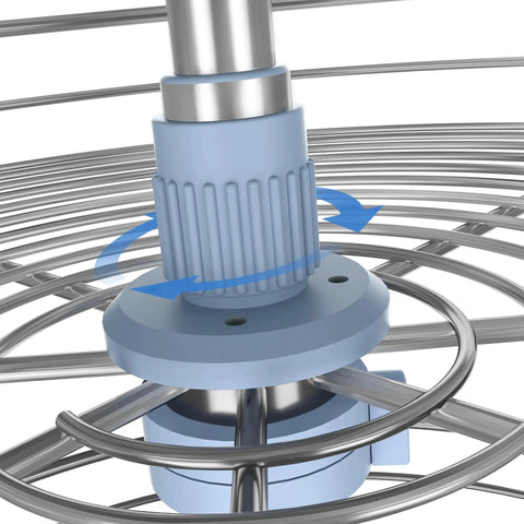 Close-up of chrome corner lazy susan rotating mechanism, full circle rack for upper cabinets over 23 inches, with telescoping post.