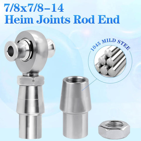 7/8-14 Heim Joint Rod End Kit with chromoly steel rod ends, 7/8 inch shaft, 3/4 inch head, includes spacers and jam nuts