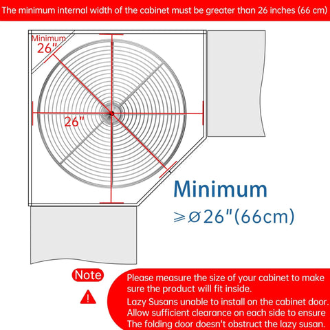 Diagram showing dimensions for Chrome 24 Inch Corner Cabinet Lazy Susan Full Circle Rotating Rack Replacement Shelves