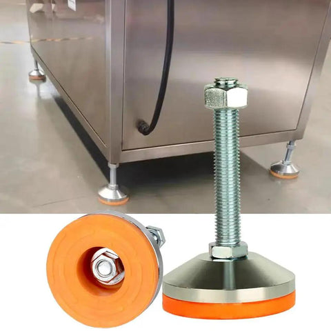 Heavy Duty Leg Levelers For Workbenches, Machines And Cabinets with M16 thread, installed under equipment, chrome and orange finish