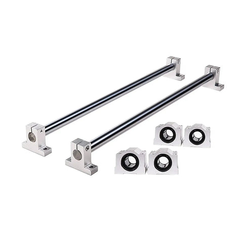 Two 10mm 600mm Chrome Plated Linear Shaft Rods With Four SK10 Fixed Shaft Supports And Four SCS10UU Pillar Block Bearings A Complete Linear Motion Kit For 3D Printers CNC DIY Projects And Pro Builds