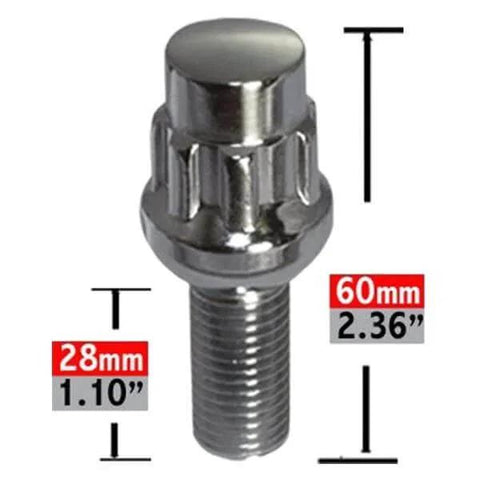 Wheel Accessories Parts 4 Locks + Key M14 x 1.5 14 x 1.5 Thread Acorn Seat Lug Bolt Lock Chrome Finish, 28mm Shank Length