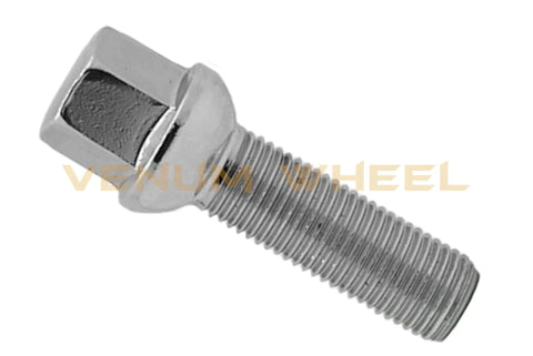 Chrome ball-seat lug bolt with 12x1.5 thread, 40mm shank, and 17mm hex, part of 10Pc Chrome 12x1.5 Ball Seat Lug Bolts 40mm Shank Extended Length 17mm Hex Fits Mercedes Benz.