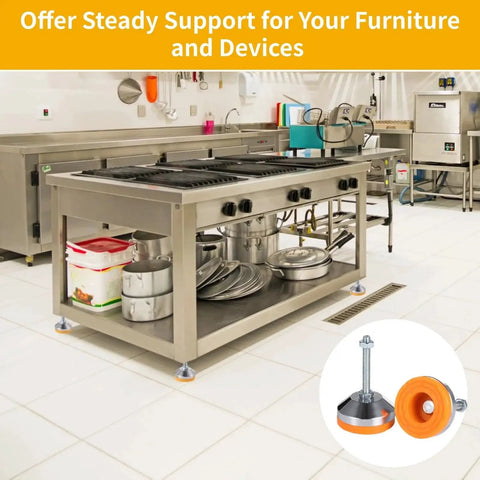 Rock Solid Heavy Duty Adjustable Leveling Feet with base for workbenches, machines in kitchen, visible installation, anti-slip pads