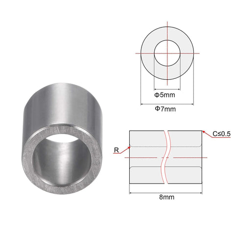 Chrome Steel Oilless Sleeve Bearings 5mm By 7mm By 8mm Bushing 2 Pieces with technical schematic showing dimensions.