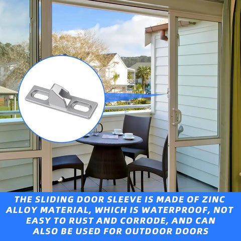 Chrome Plated Sliding Glass Door Keeper Set With Mounting Screws Adjustable Vertical Screw Slots And Latch Hardware For Easy Replacement On Various Sliding Patio Doors Durable Chrome Finish Easy Install And Secure Fit For Various Sliding Patio Doors