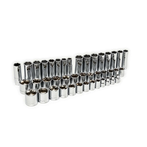 Chrome sockets from 180 Piece Professional Tool Set in Tool Storage Case - CTK180 arranged in rows