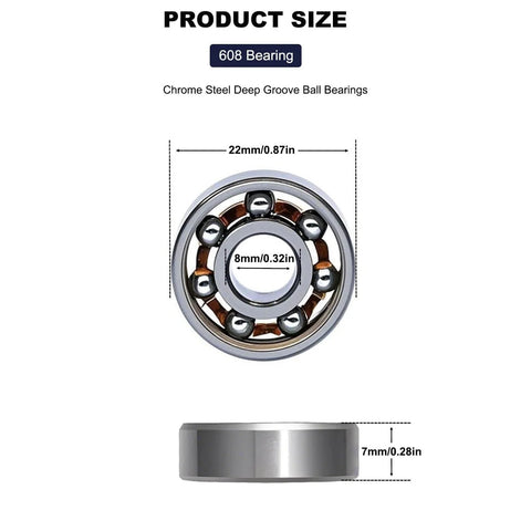 Diagram of 20 Pcs 608 Ball Bearings -High Precision Rating Fidget Spinner Bearing showing dimensions 8mm x 22mm x 7mm