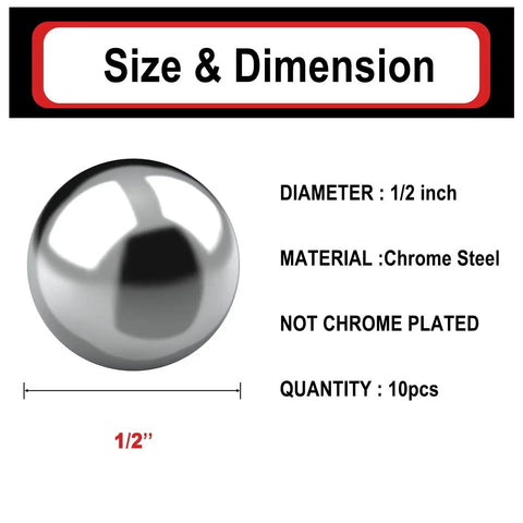 10 Pack 1/2 Inch Precision Chrome Steel Ball Bearings G25 AISI 52100 Hardened Built To Last For Heavy Duty Industrial Use Replacement
