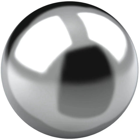Close-up of a single chrome steel ball bearing from a 10 Pack 1/2 Inch Precision Chrome Steel Ball Bearings G25 AISI 52100 Hardened Built To Last